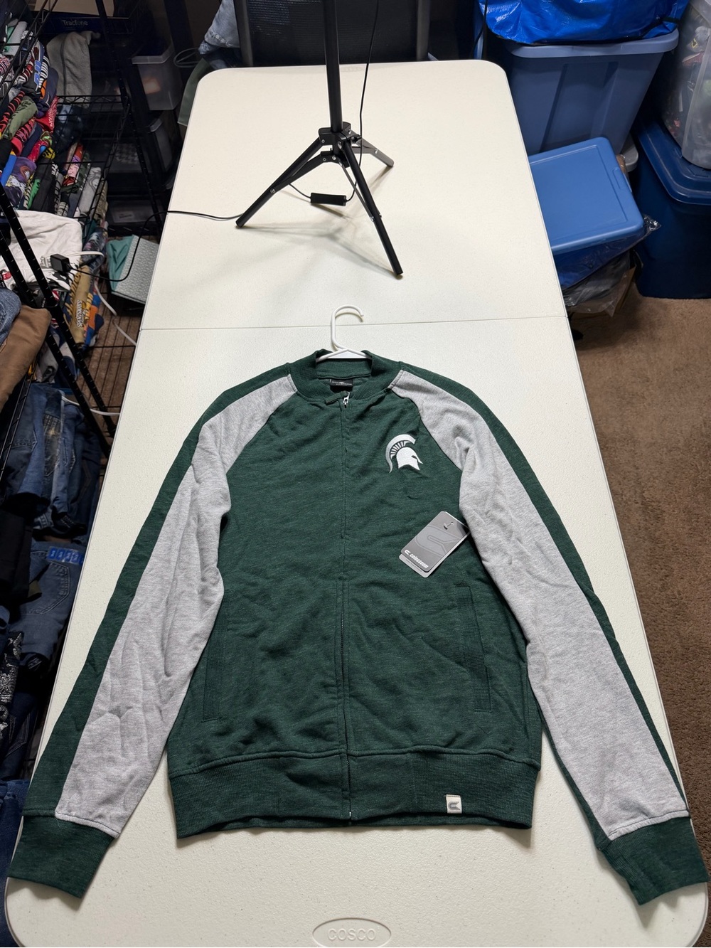 Vtg Colosseum men’s S green/gray full zip colorblock Spartan sweatshirt